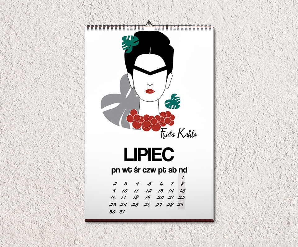 lipiec kalendarz - Feministyczny kalendarz. Frida Kahlo na lipiec