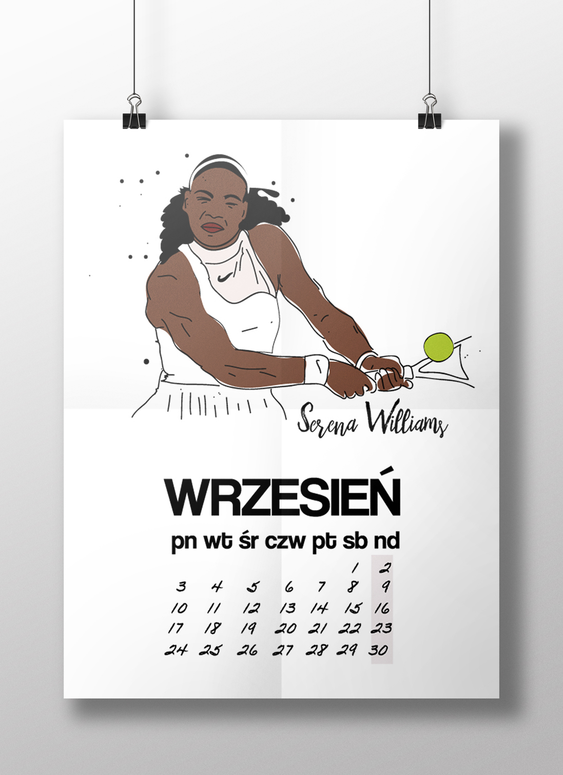 serena williams kalendarz - Feministyczny kalendarz na wrzesień. Serena Williams