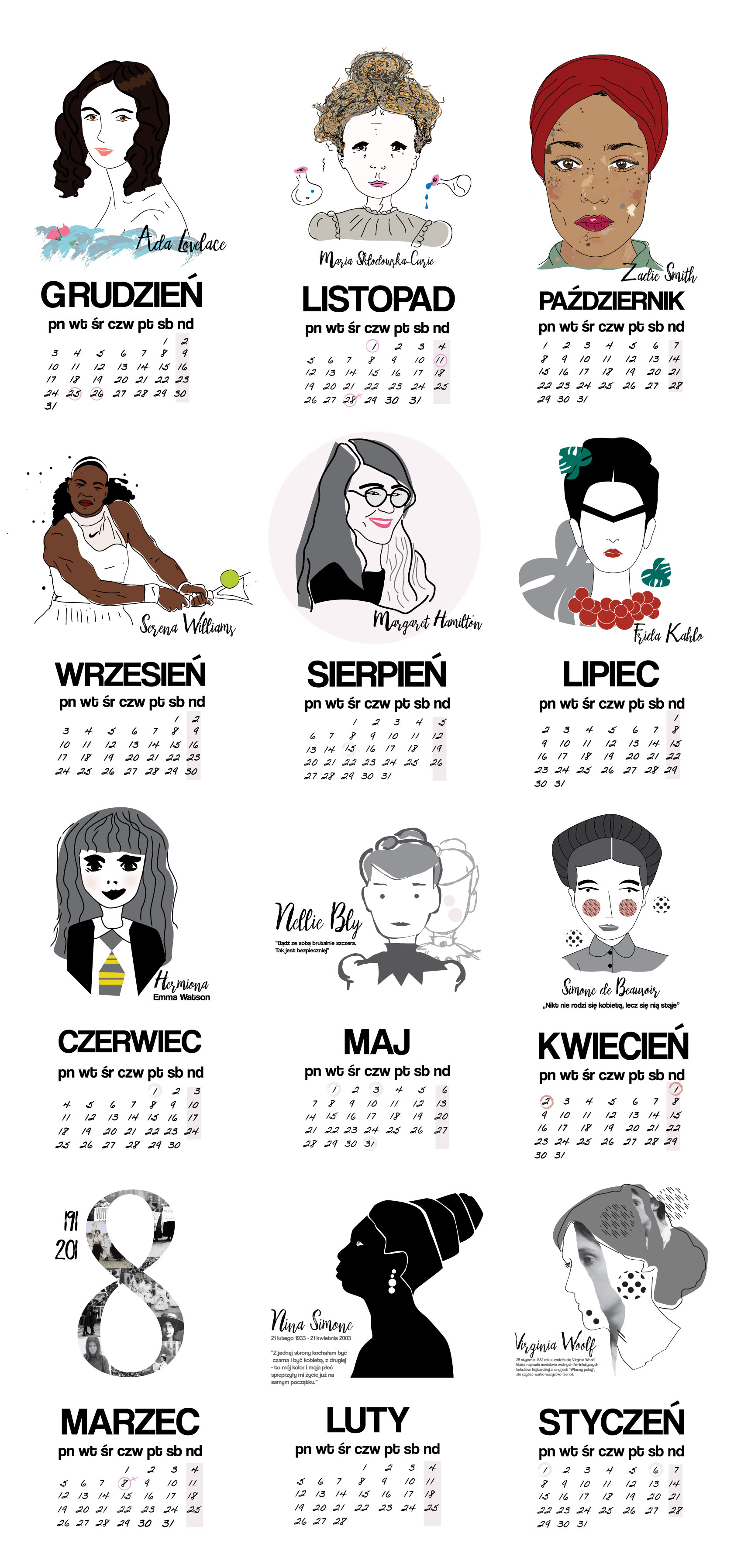 kalendazr 2018 - Feministyczny kalendarz na grudzień. Ada Lovelace